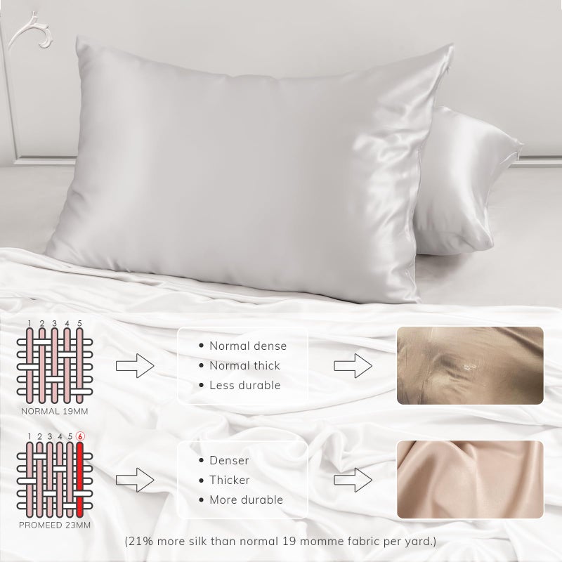 PROMEED Silk Pillowcase for Hair and Skin with Hidden Zipper, Both Sides 23 Momme Natural Real 100% Mulberry Silk Pillow Case, 1 Piece (Queen 20""x30"", Light Grey) - Image 4
